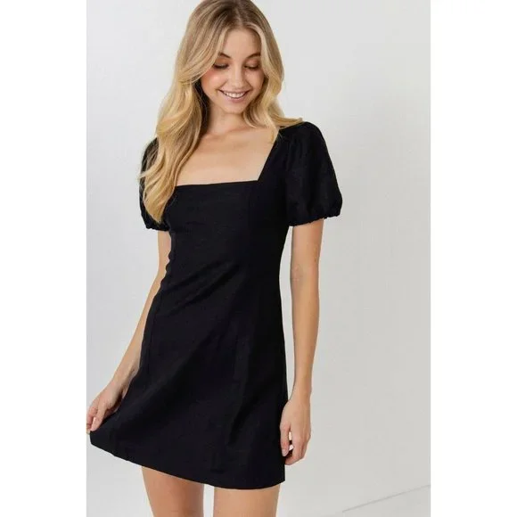 English Factory - Mini Dress with Strappy Back Detail Black / S English Factory - Mini Dress with Strappy Back Detail Black / S